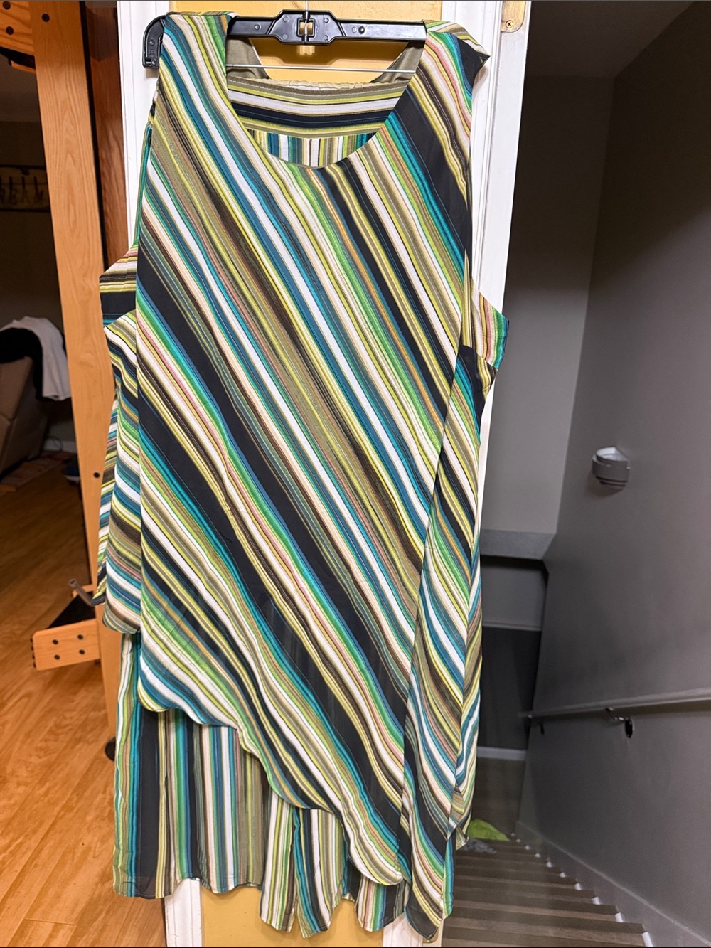 Cato 2 Pc Striped Top & Wide Leg Pants Set 26/28 22/24 Green Teal Black